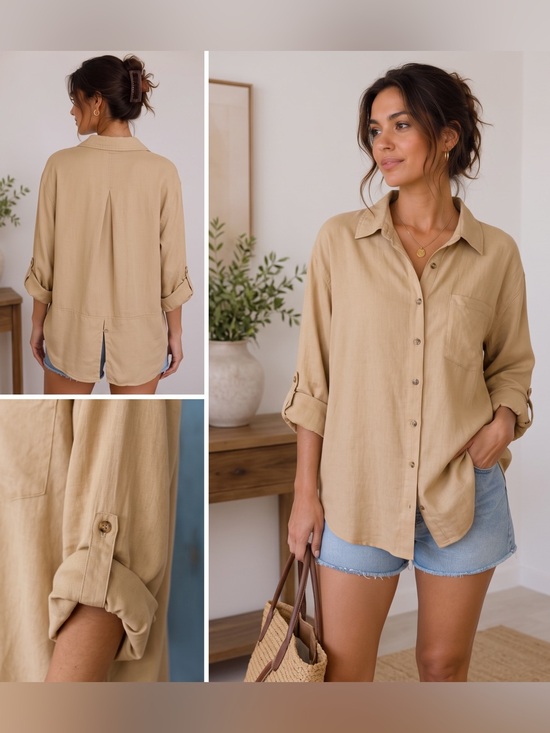 Hester & Orchard Tops - HESTER & ORCHARD Tan Tencel Blouse